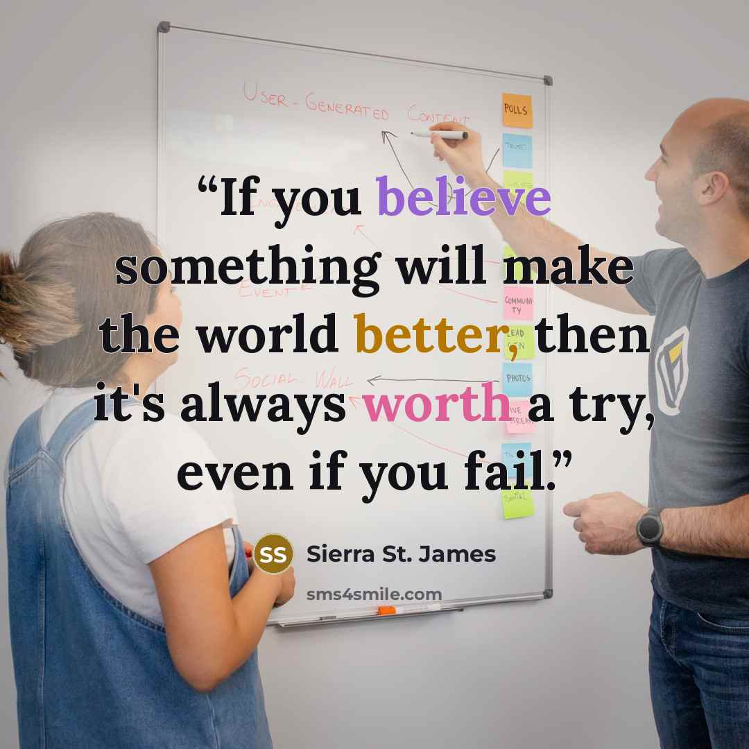 “If you believe something will make the world better, then it's always worth a try, even if you fail.” quote by Sierra St. James