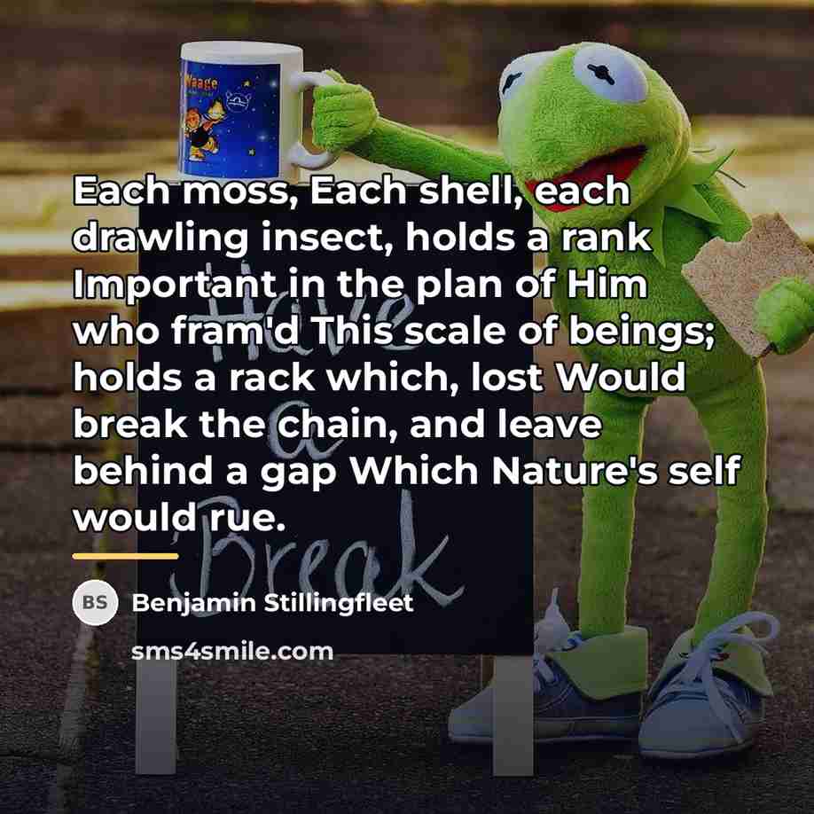 “Each moss, Each shell, each drawling insect, holds a rank…” quote by Benjamin Stillingfleet