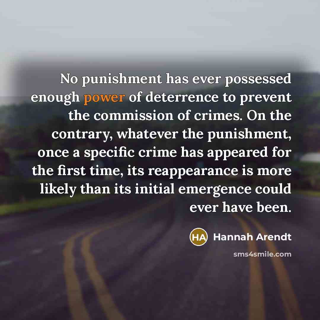 “No punishment has ever possessed enough power of deterrence to…” quote by Hannah Arendt