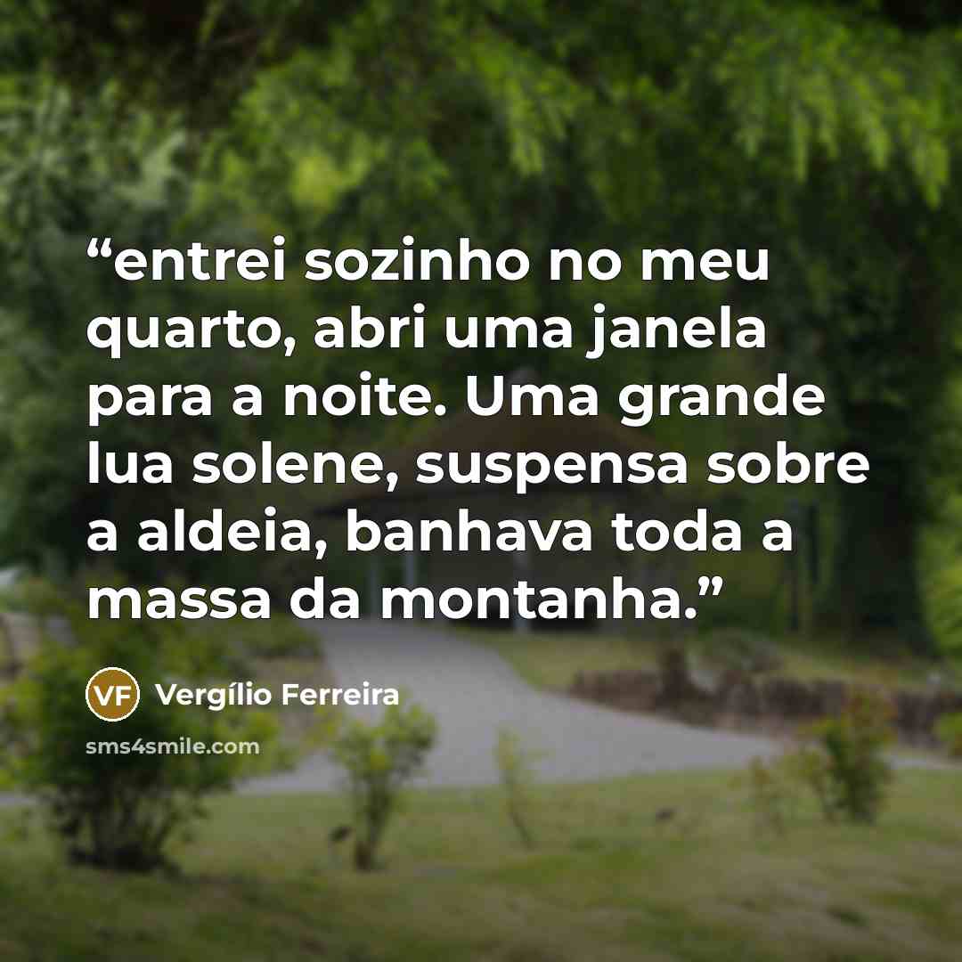 “entrei sozinho no meu quarto, abri uma janela para a noite. Uma grande lua solene, suspensa sobre a aldeia, banhava toda a massa da montanha.” quote by Vergílio Ferreira