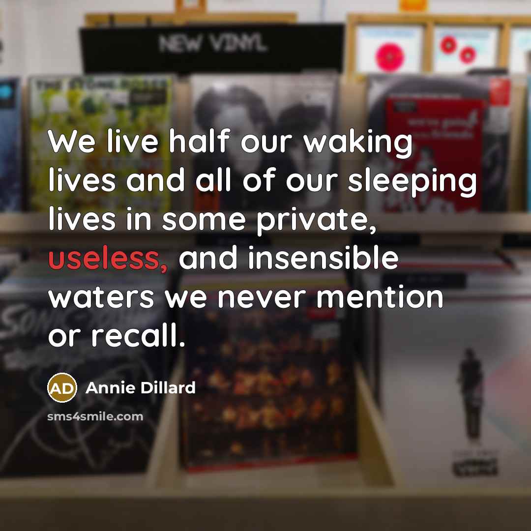 “We live half our waking lives and all of our…” quote by Annie Dillard