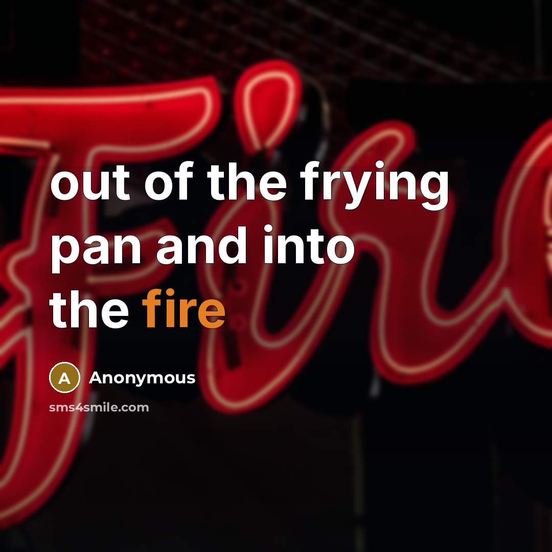 “out of the frying pan and into the fire…” quote by Anonymous