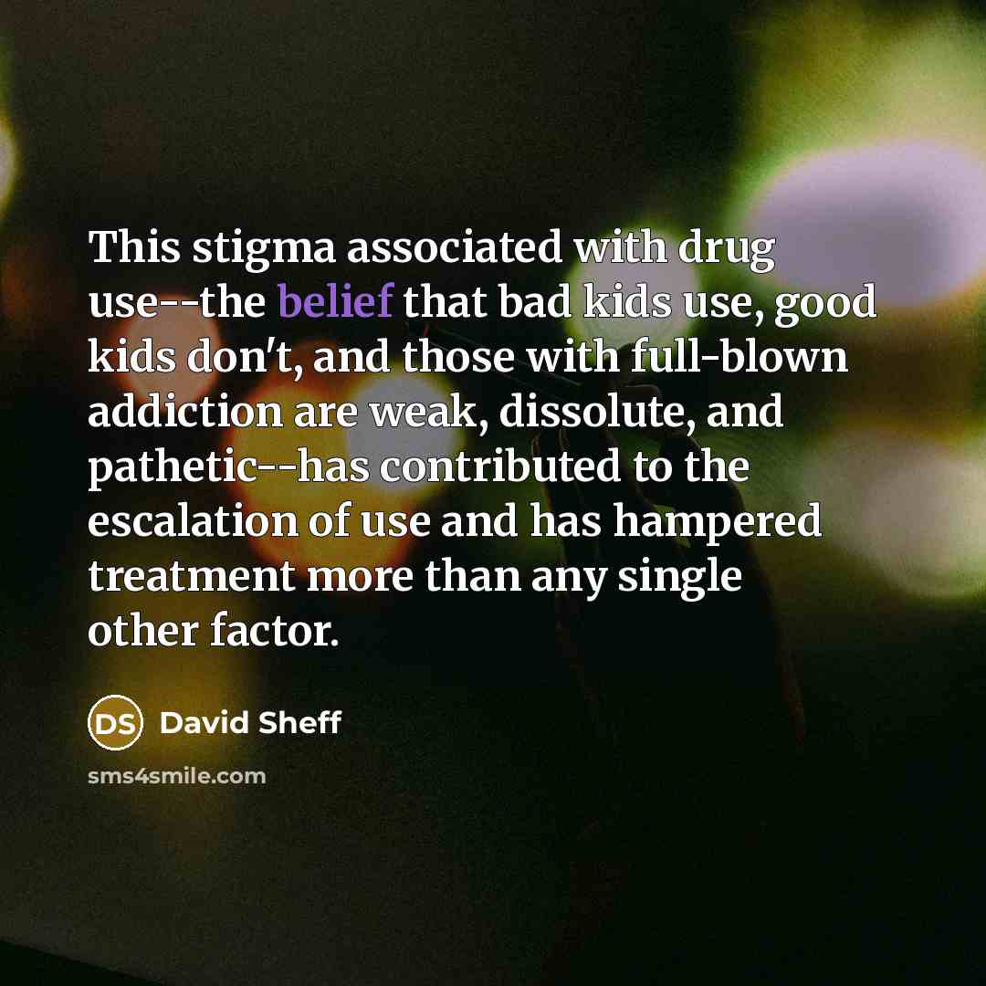 “This stigma associated with drug use--the belief that bad kids…” quote by David Sheff