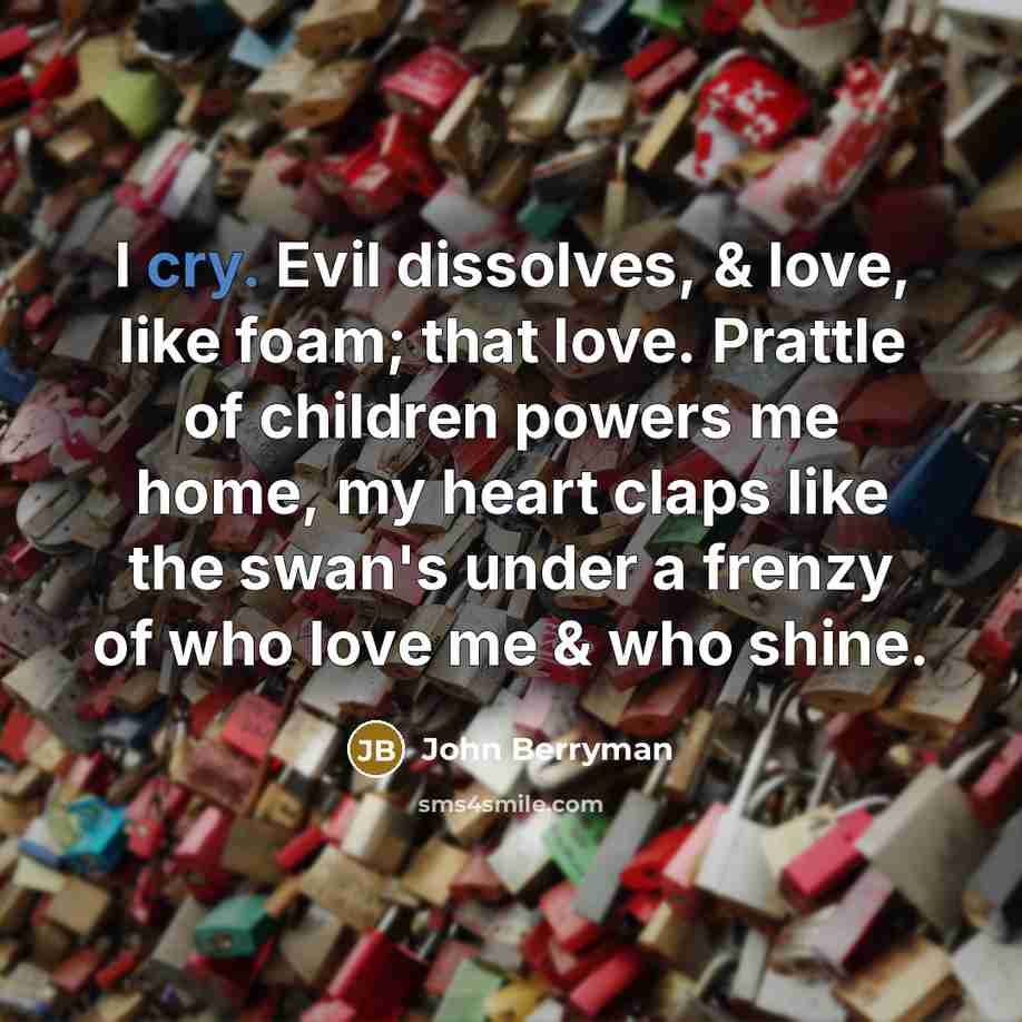 “I cry. Evil dissolves, & love, like foam; that love.…” quote by John Berryman