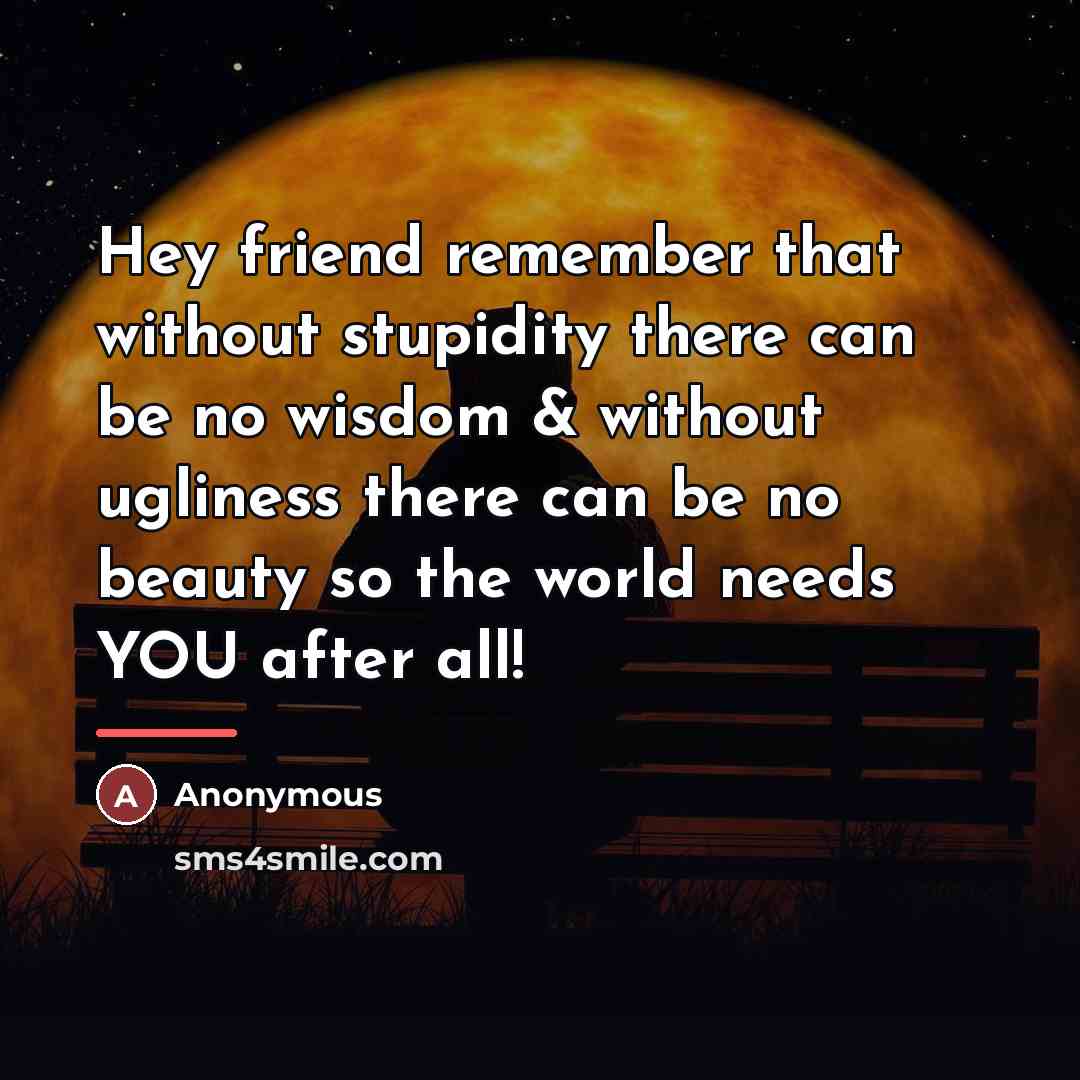 “Hey friend remember that without stupidity there can be no…” quote by Anonymous