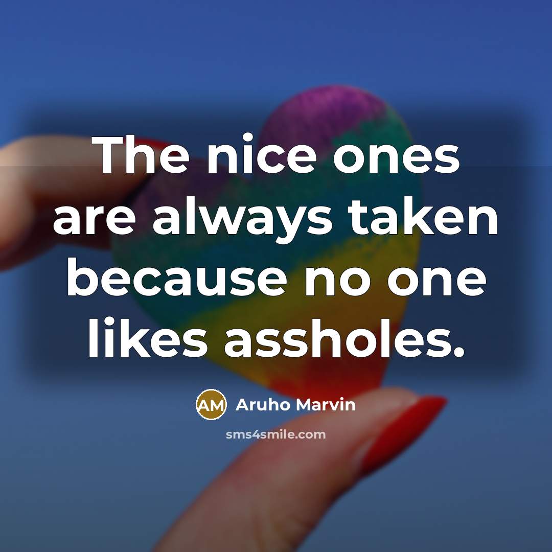 “The nice ones are always taken because no one likes…” quote by Aruho Marvin