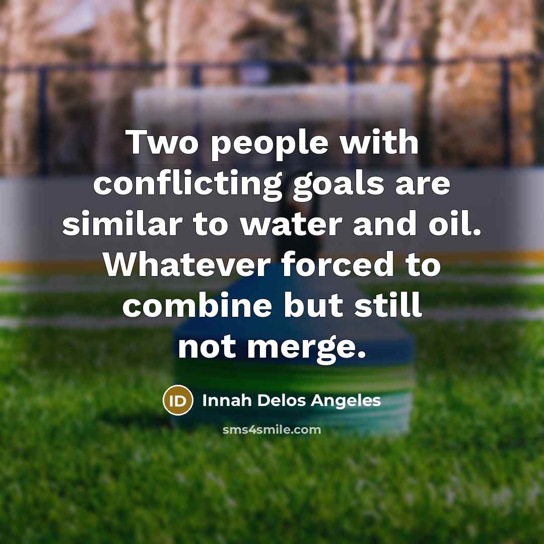 “Two people with conflicting goals are similar to water and…” quote by Innah Delos Angeles