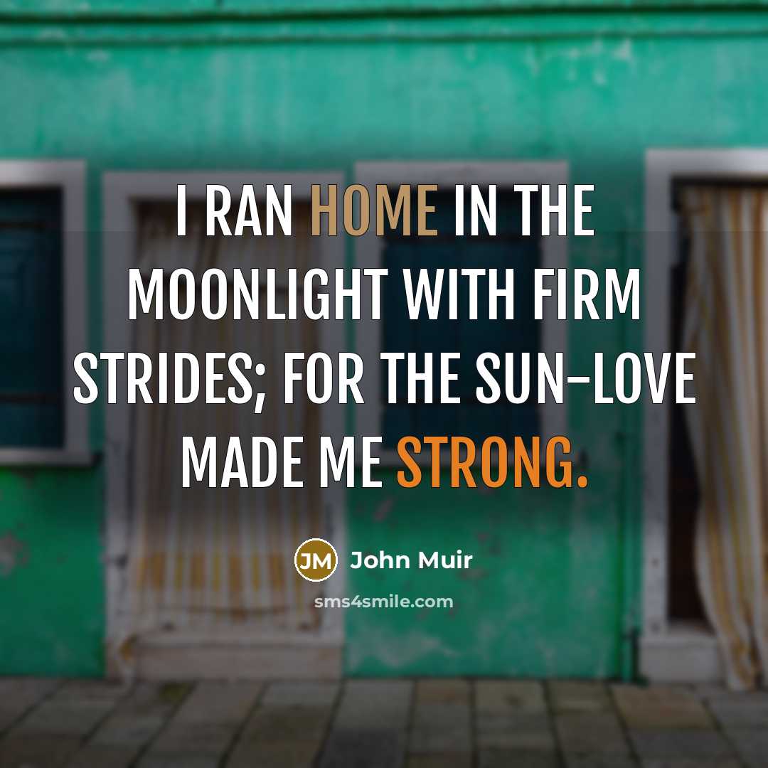“I ran home in the moonlight with firm strides; for…” quote by John Muir