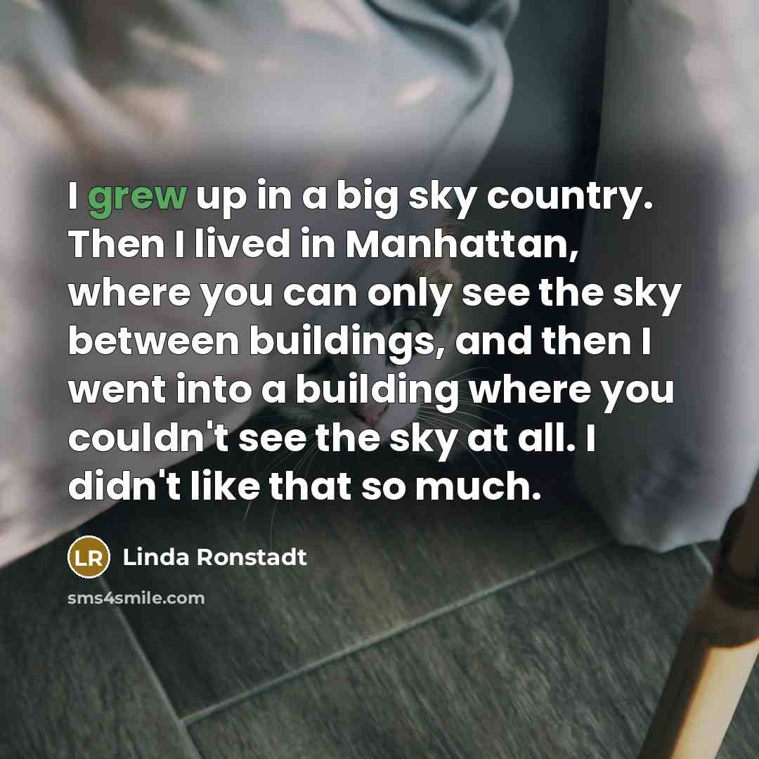 “I grew up in a big sky country. Then I…” quote by Linda Ronstadt