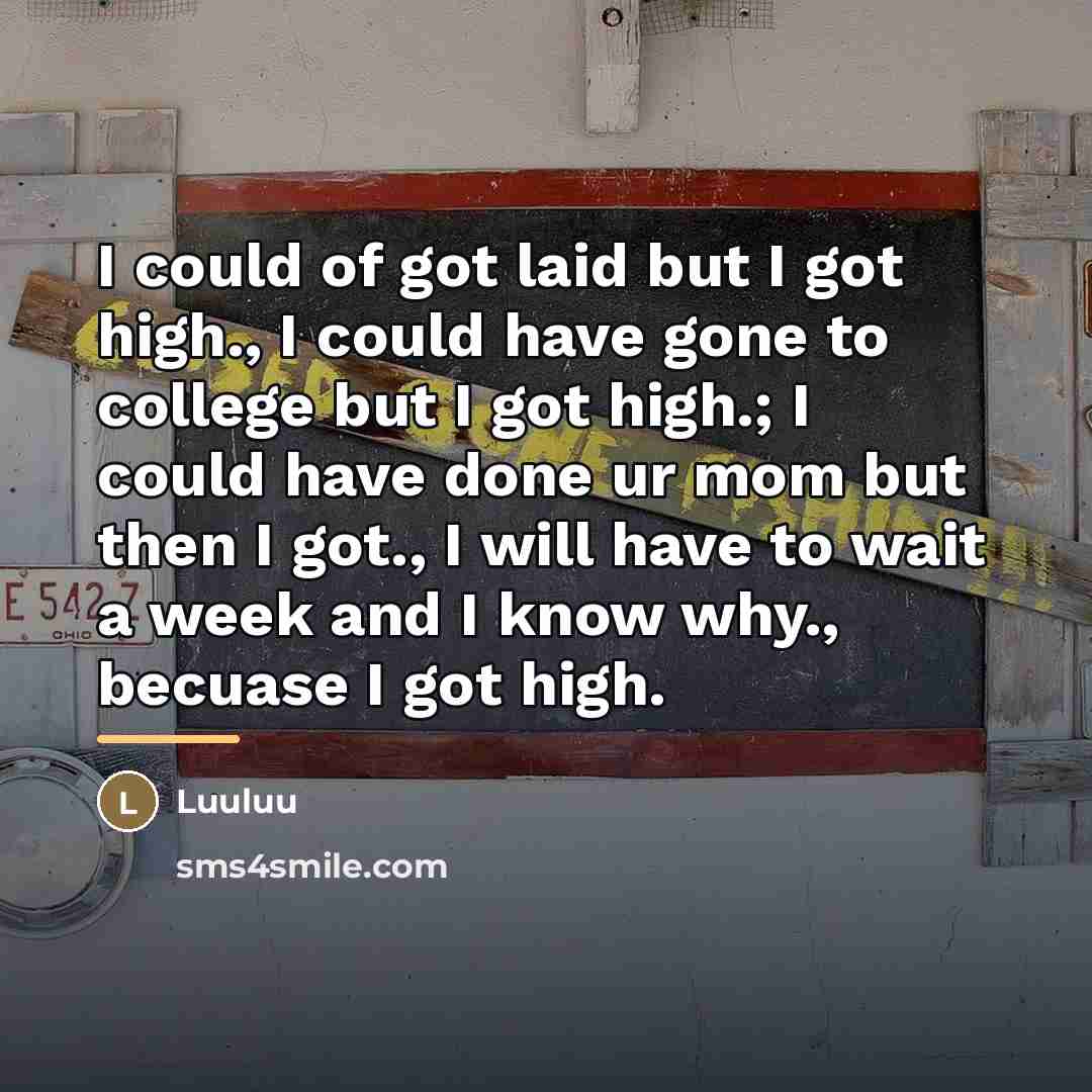 “I could of got laid but I got high., I…” quote by Luuluu