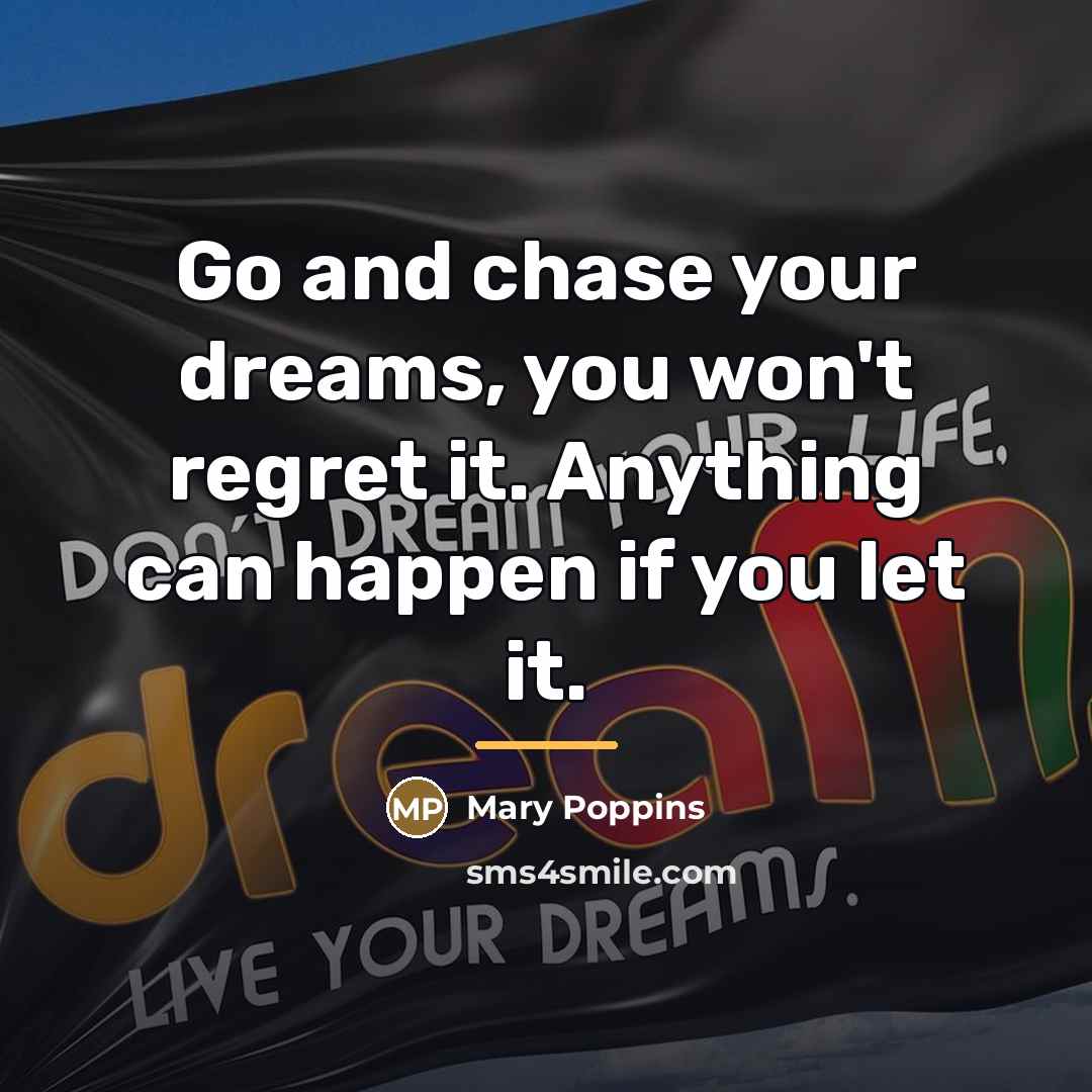 “Go and chase your dreams, you won't regret it. Anything…” quote by Mary Poppins