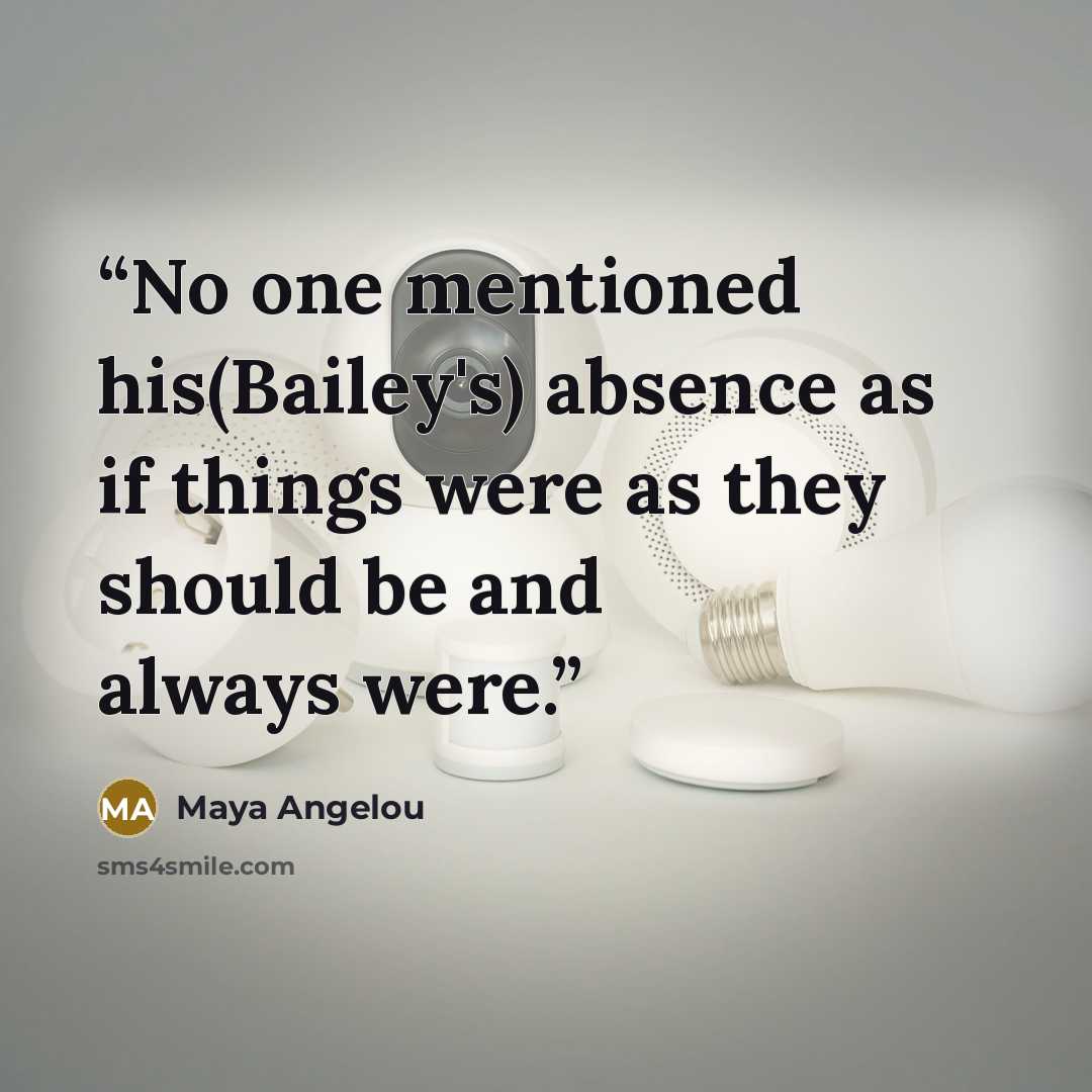 “No one mentioned his(Bailey's) absence as if things were as they should be and always were.” quote by Maya Angelou