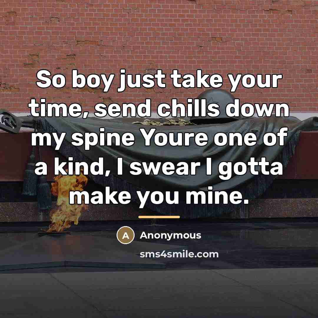 “So boy just take your time, send chills down my…” quote by Anonymous