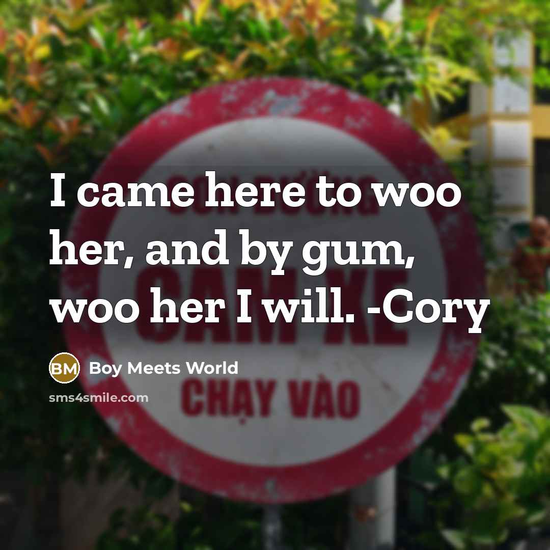 “I came here to woo her, and by gum, woo…” quote by Boy Meets World
