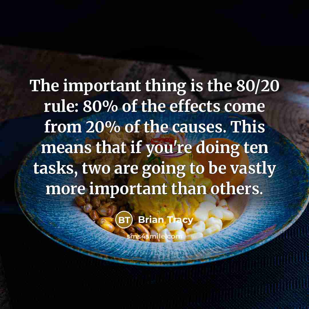 “The important thing is the 80/20 rule: 80% of the…” quote by Brian Tracy