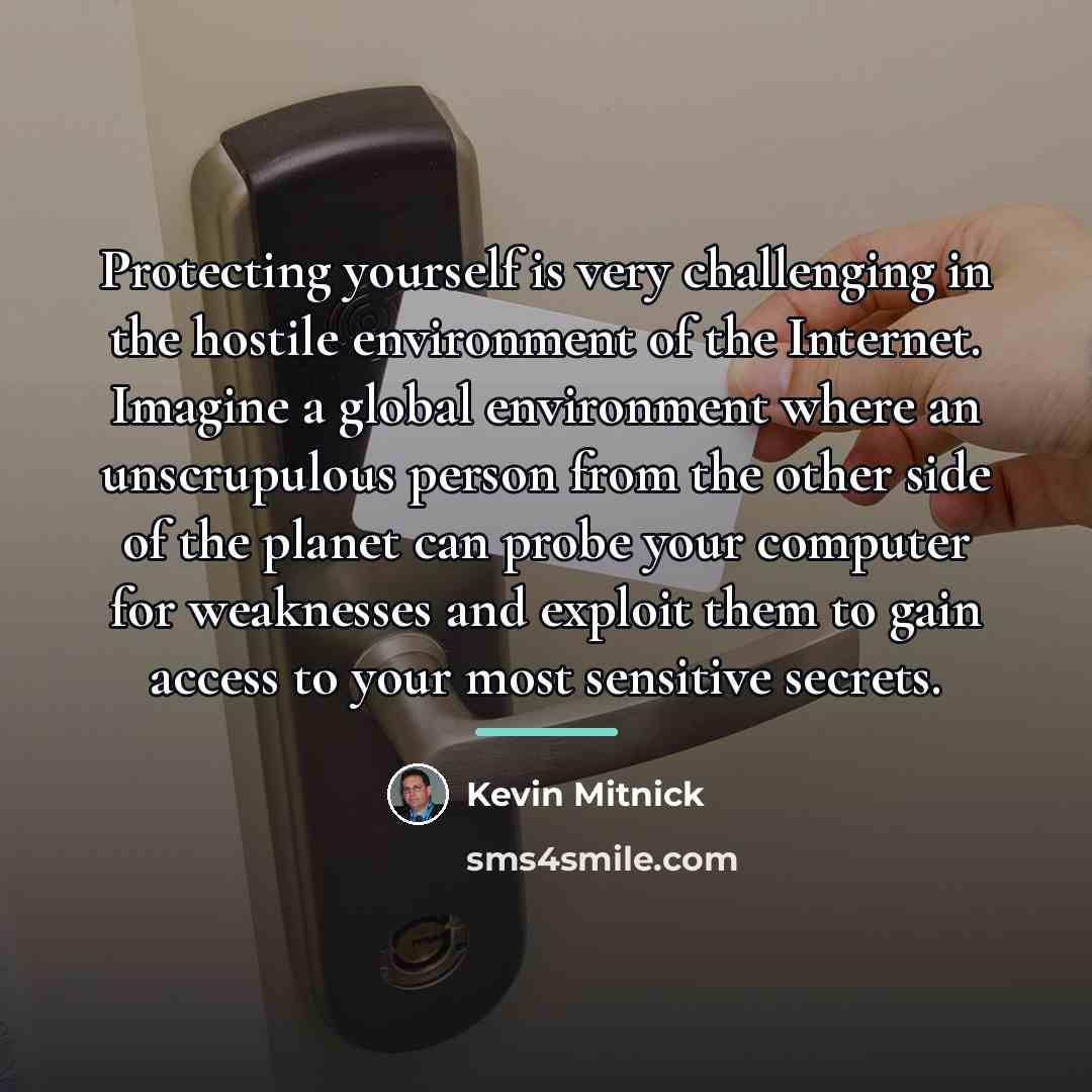“Protecting yourself is very challenging in the hostile environment of…” quote by Kevin Mitnick
