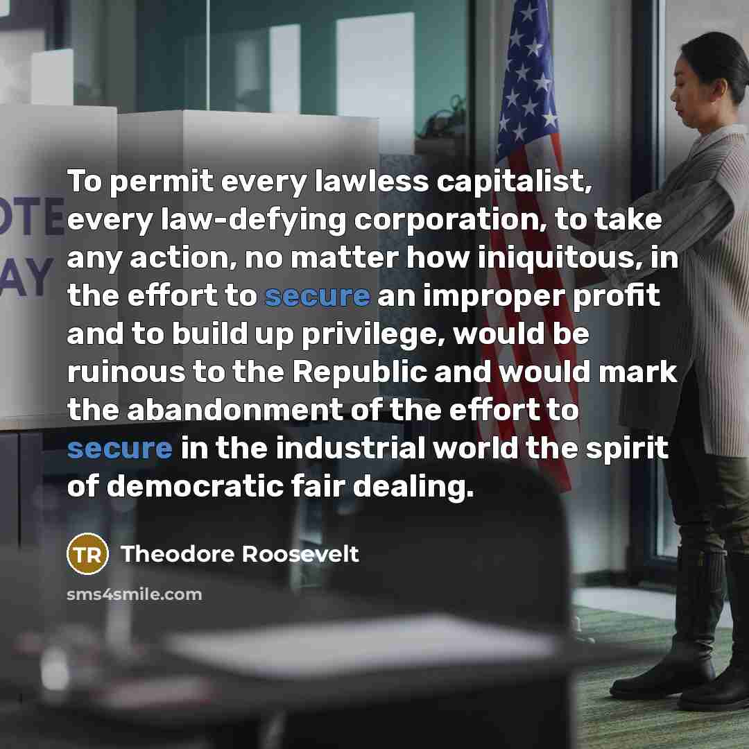 “To permit every lawless capitalist, every law-defying corporation, to take…” quote by Theodore Roosevelt