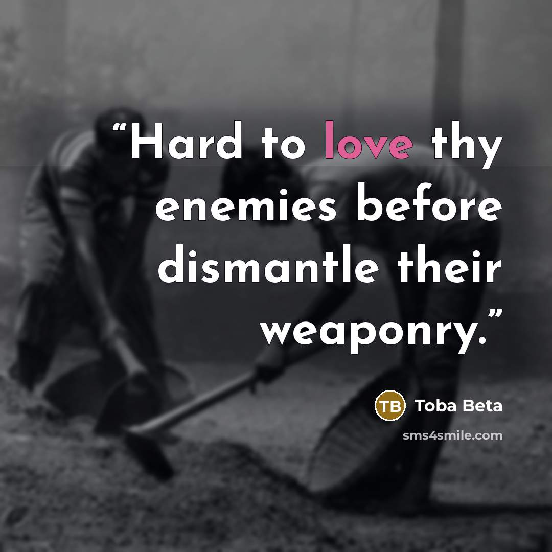 “Hard to love thy enemies before dismantle their weaponry.” quote by Toba Beta