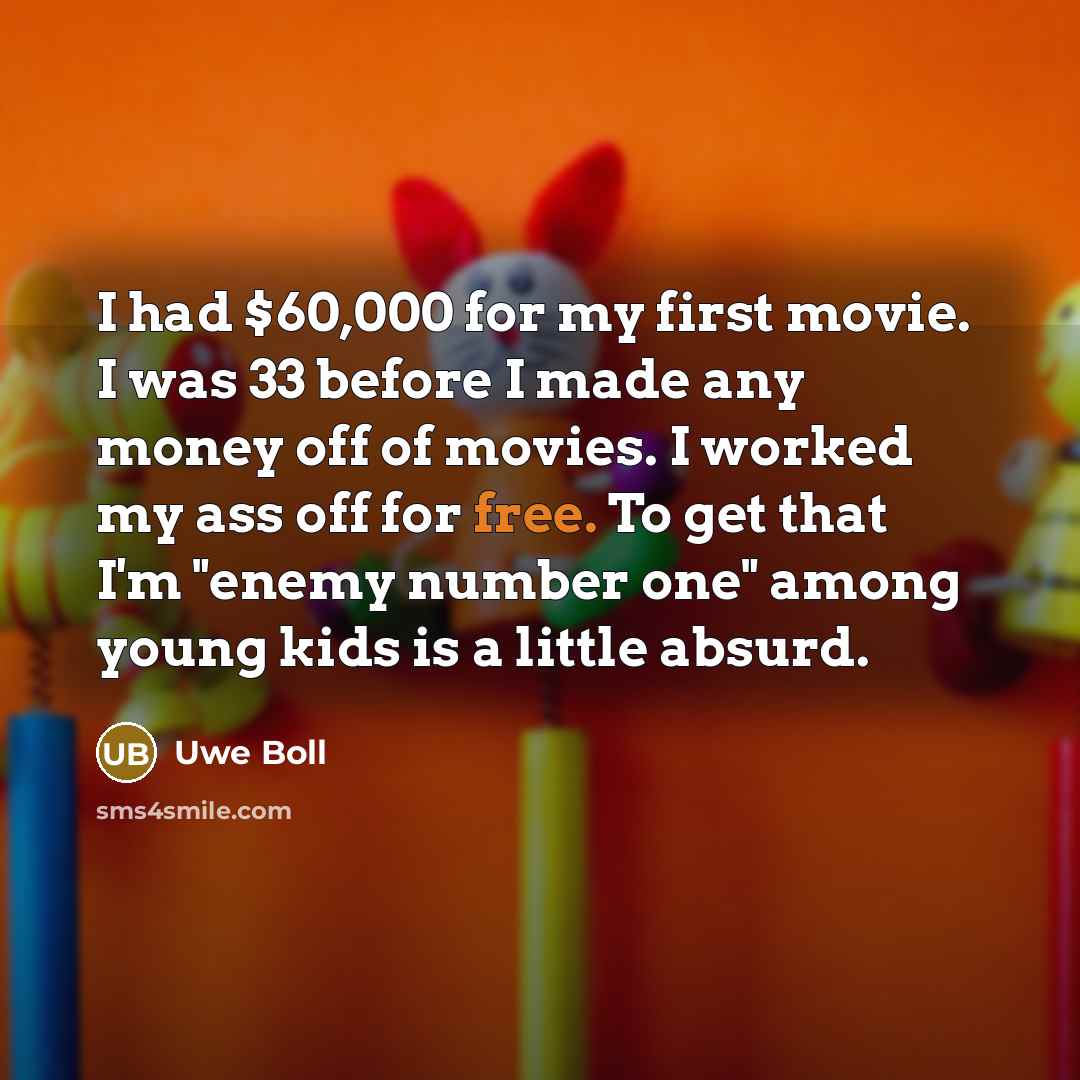 “I had $60,000 for my first movie. I was 33…” quote by Uwe Boll