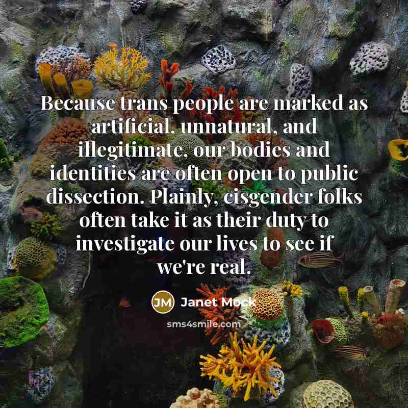“Because trans people are marked as artificial, unnatural, and illegitimate,…” quote by Janet Mock