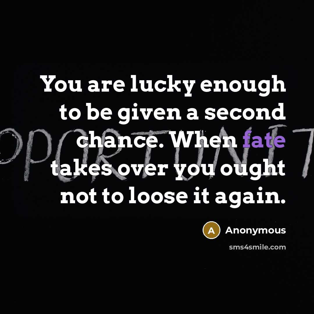 “You are lucky enough to be given a second chance. When fate takes over you ought not to loose it again.” quote by Anonymous
