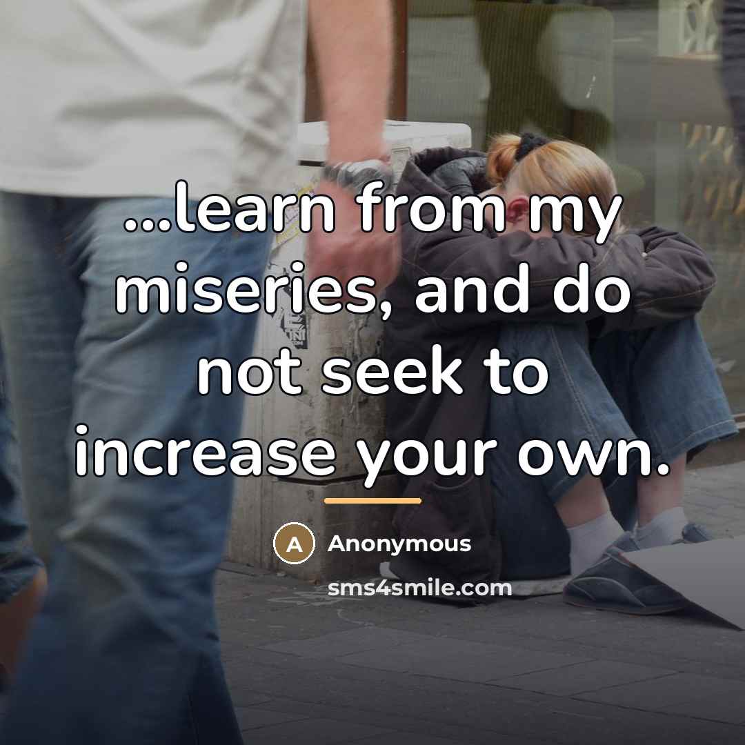 “...learn from my miseries, and do not seek to increase…” quote by Anonymous