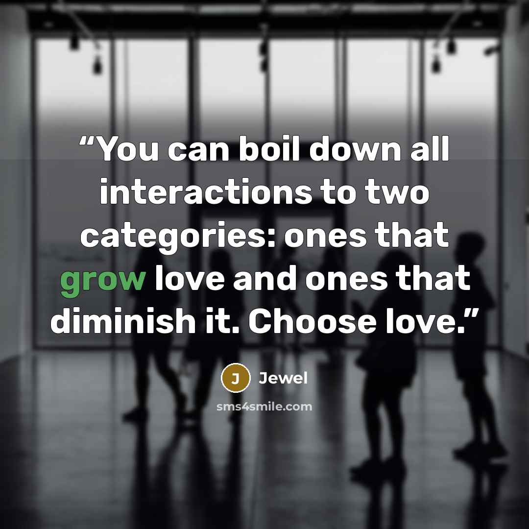 “You can boil down all interactions to two categories: ones that grow love and ones that diminish it. Choose love.” quote by Jewel
