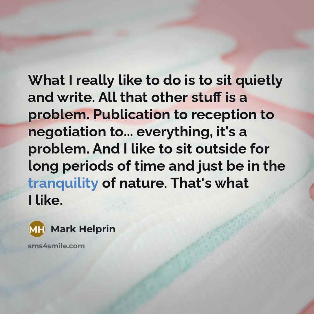 “What I really like to do is to sit quietly…” quote by Mark Helprin