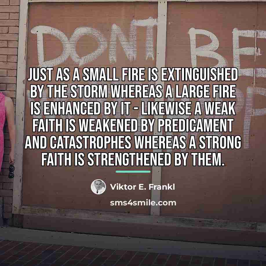 “Just as a small fire is extinguished by the storm…” quote by Viktor E. Frankl
