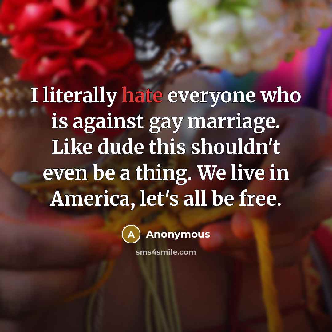 “I literally hate everyone who is against gay marriage. Like…” quote by Anonymous