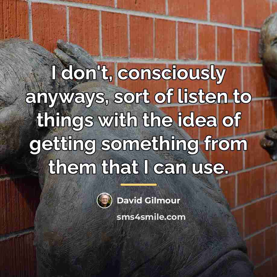 “I don't, consciously anyways, sort of listen to things with…” quote by David Gilmour