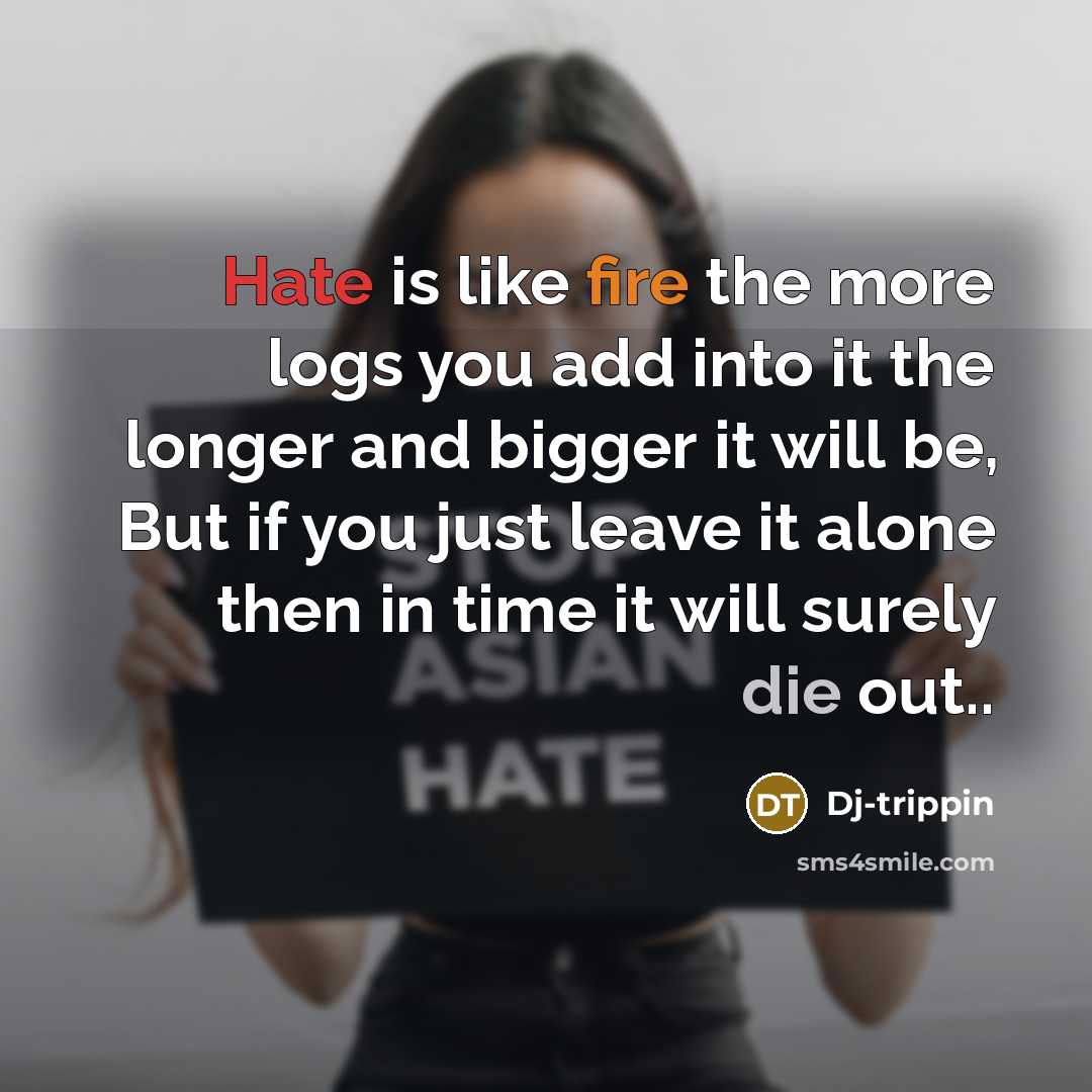 “Hate is like fire the more logs you add into it the longer and bigger it will be, But if you just leave it alone then in time it will surely die out..” quote by Dj-trippin