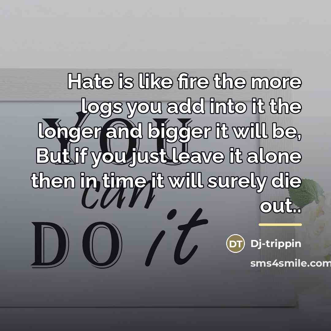 “Hate is like fire the more logs you add into…” quote by Dj-trippin