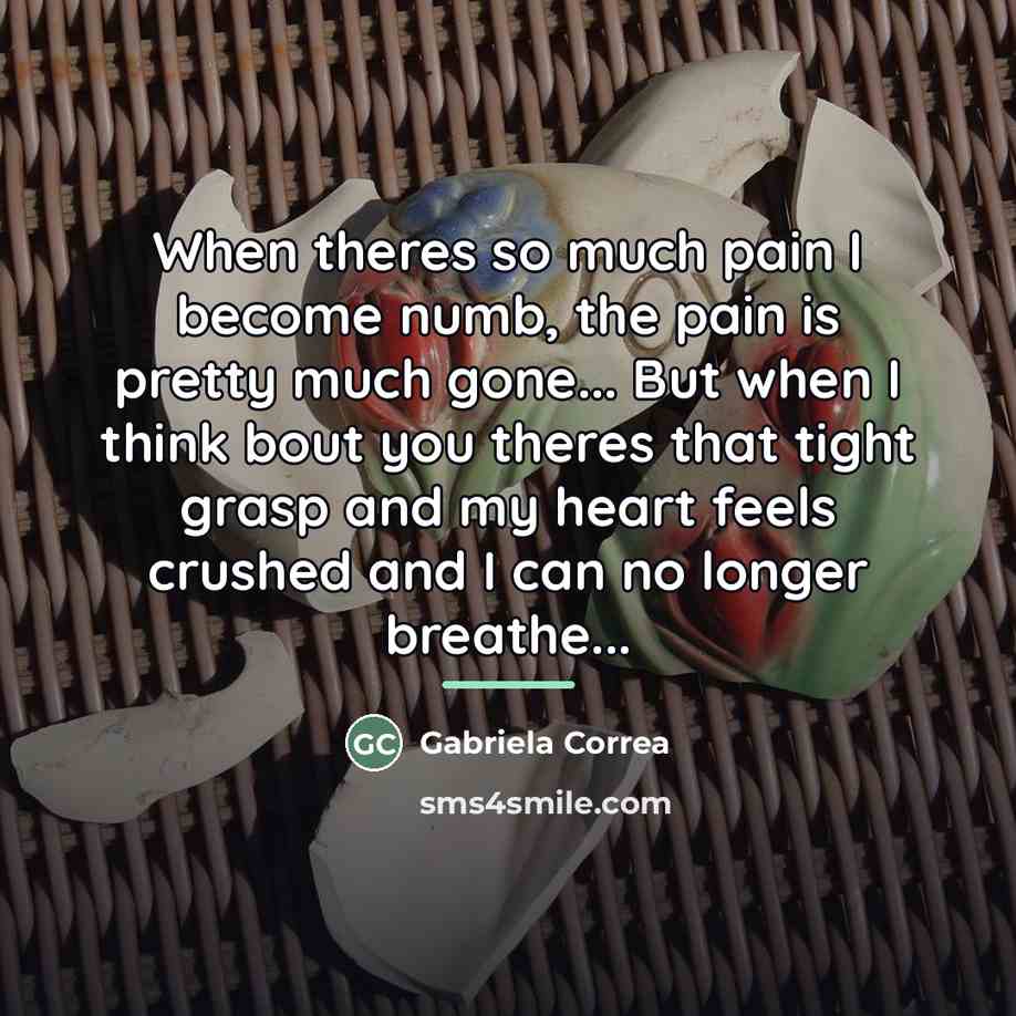 “When theres so much pain I become numb, the pain…” quote by Gabriela Correa