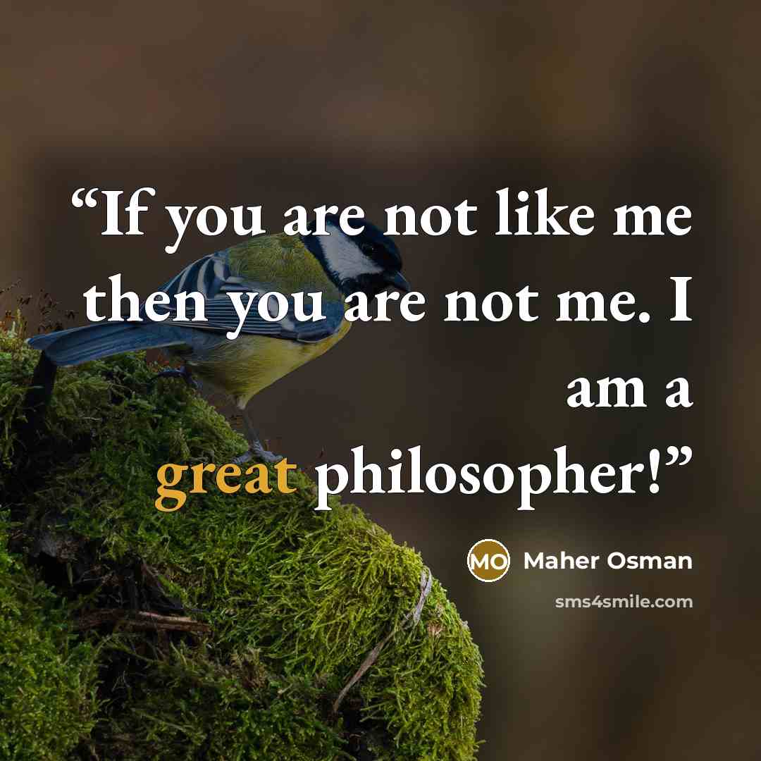 “If you are not like me then you are not me. I am a great philosopher!” quote by Maher Osman