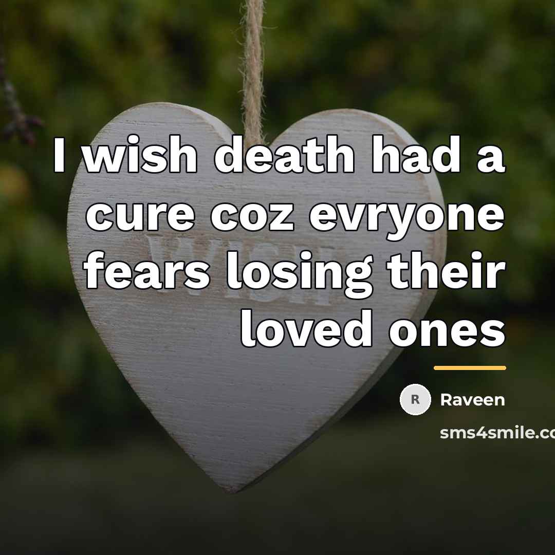 “I wish death had a cure coz evryone fears losing…” quote by Raveen