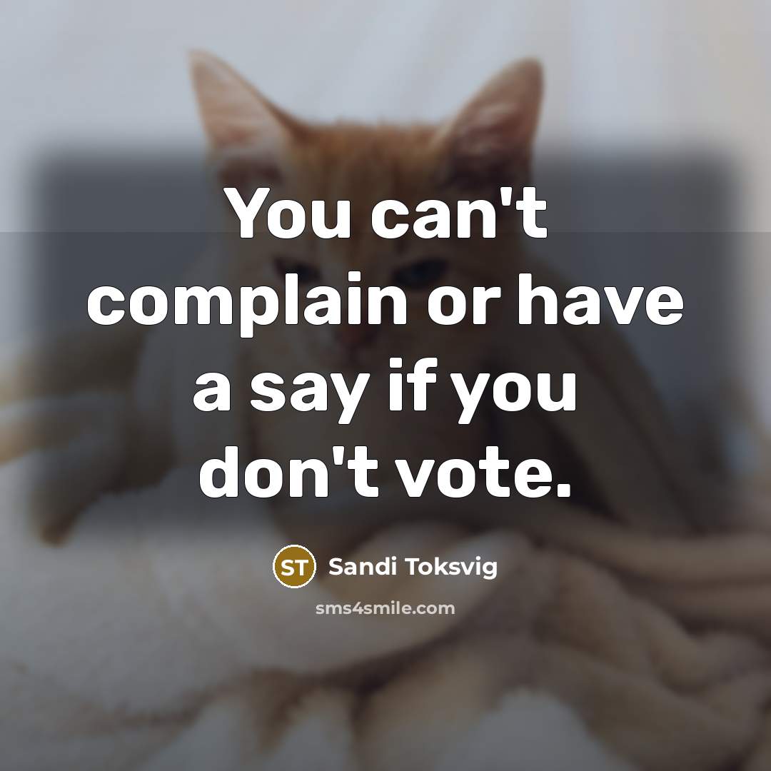 “You can't complain or have a say if you don't…” quote by Sandi Toksvig