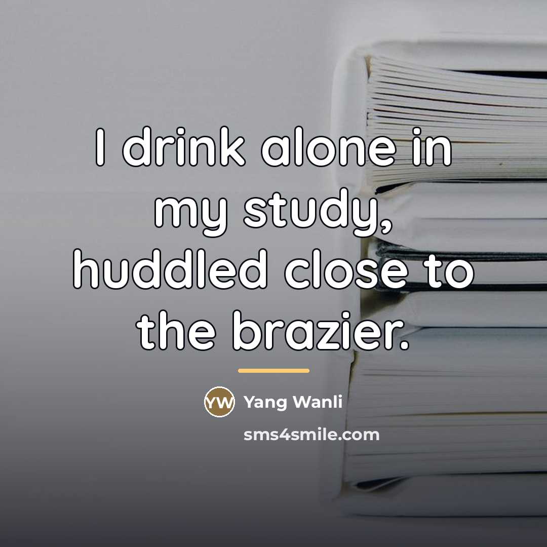 “I drink alone in my study, huddled close to the…” quote by Yang Wanli