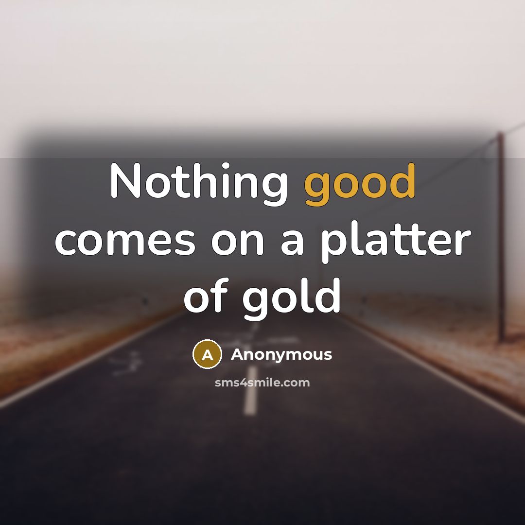 “Nothing good comes on a platter of gold” quote by Anonymous