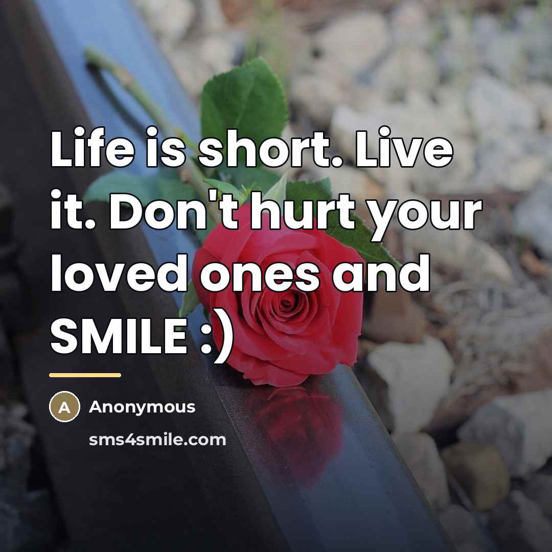 “Life is short. Live it. Don't hurt your loved ones…” quote by Anonymous