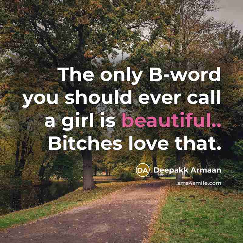 “The only B-word you should ever call a girl is beautiful.. Bitches love that.” quote by Deepakk Armaan