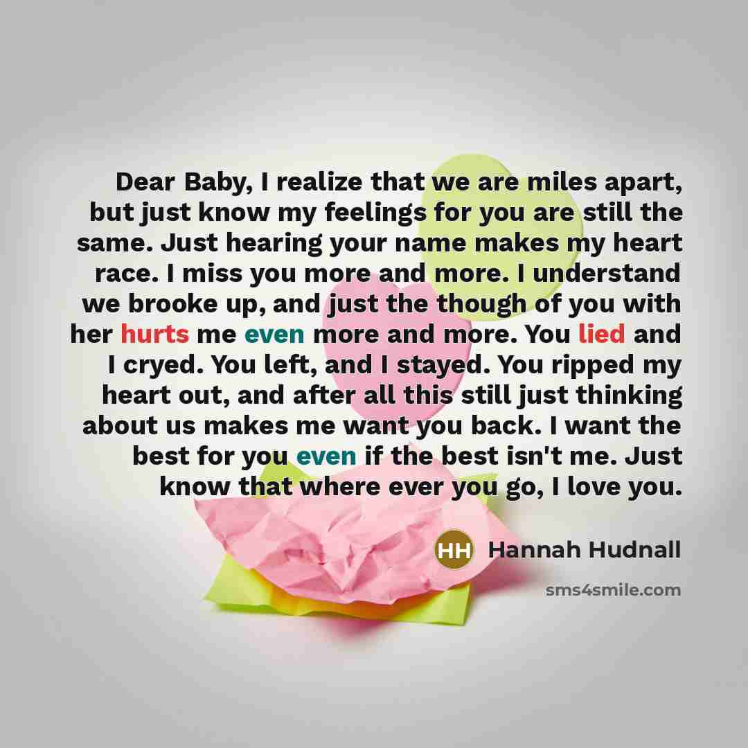 “Dear Baby, I realize that we are miles apart, but…” quote by Hannah Hudnall