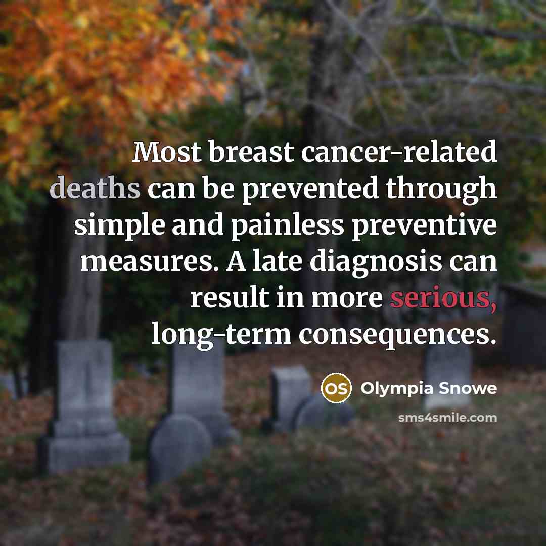“Most breast cancer-related deaths can be prevented through simple and painless preventive measures. A late diagnosis can result in more serious, long-term consequences.” quote by Olympia Snowe
