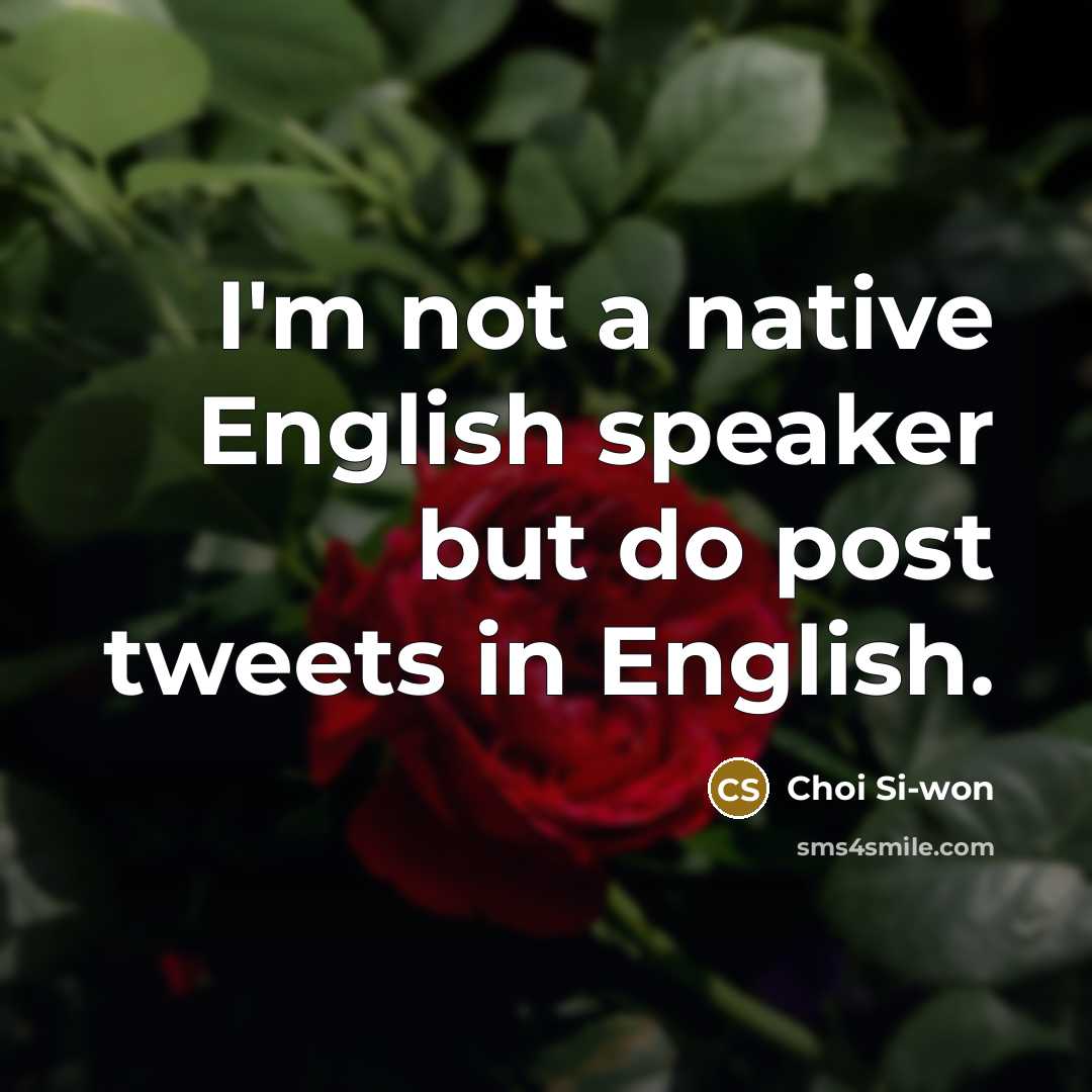 “I'm not a native English speaker but do post tweets…” quote by Choi Si-won