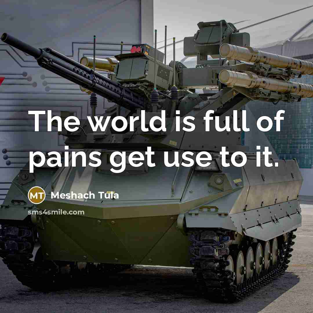 “The world is full of pains get use to it.…” quote by Meshach Tula