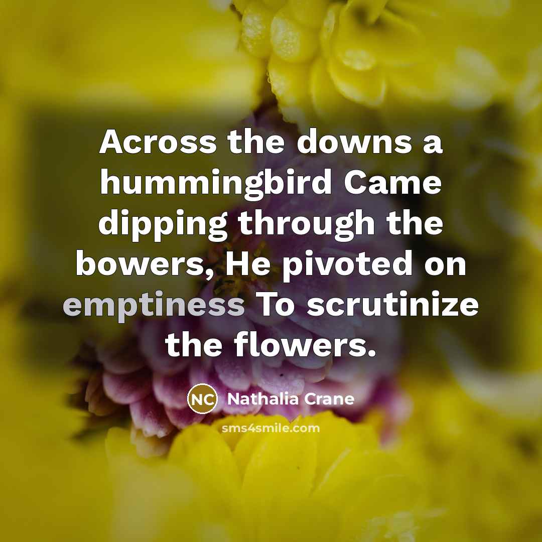 “Across the downs a hummingbird Came dipping through the bowers,…” quote by Nathalia Crane