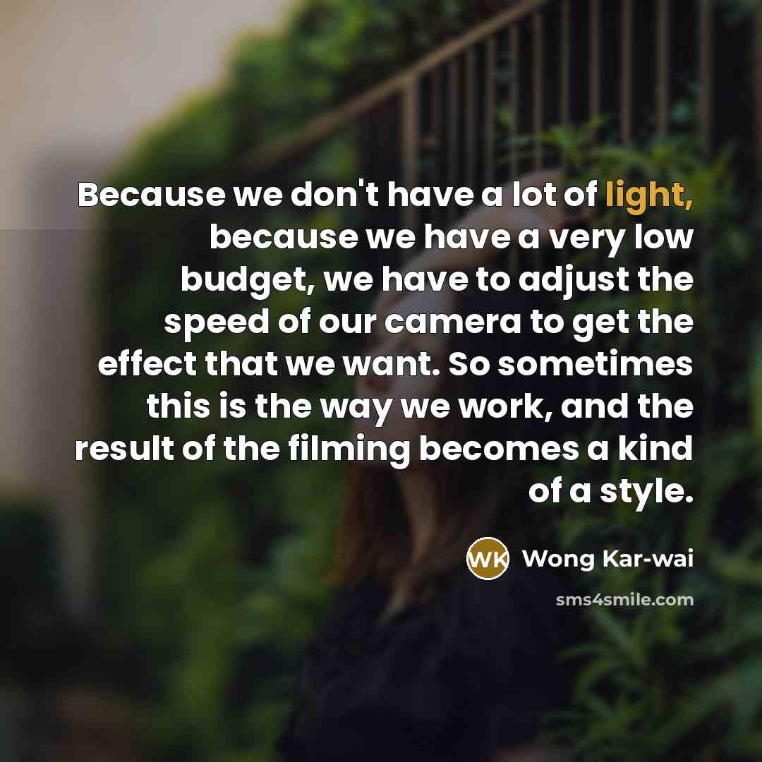 “Because we don't have a lot of light, because we…” quote by Wong Kar-wai
