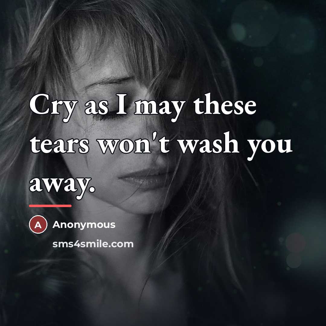 “Cry as I may these tears won't wash you away.…” quote by Anonymous