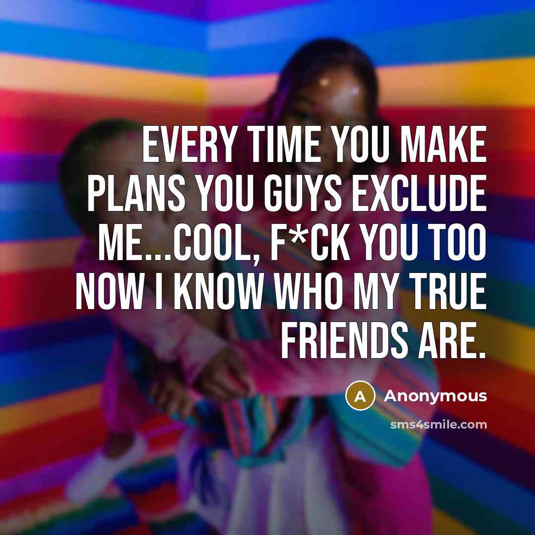 “Every time you make plans you guys exclude me...Cool, f*ck…” quote by Anonymous