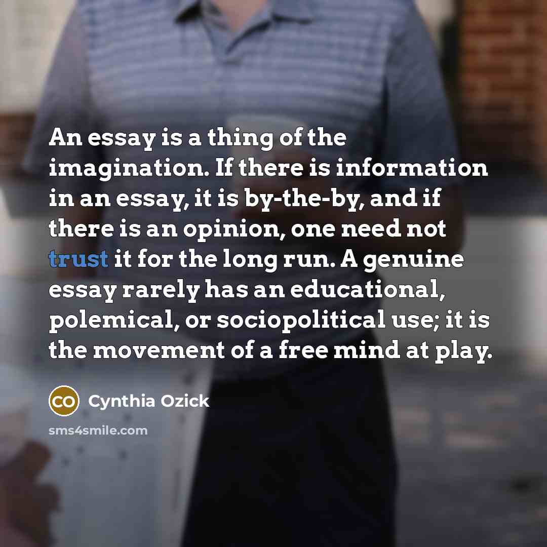 “An essay is a thing of the imagination. If there…” quote by Cynthia Ozick